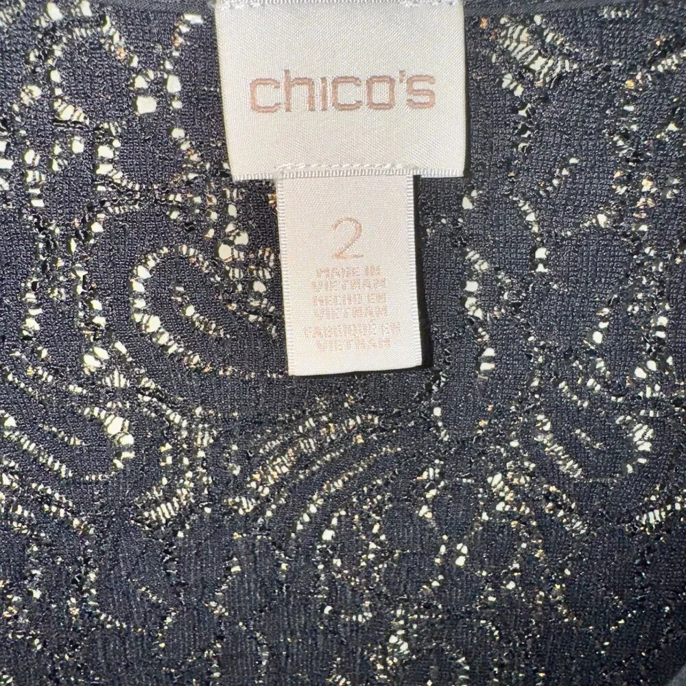 chico's jacquard leopard print lace‎ jacket Size 2 Large Brown Black Open